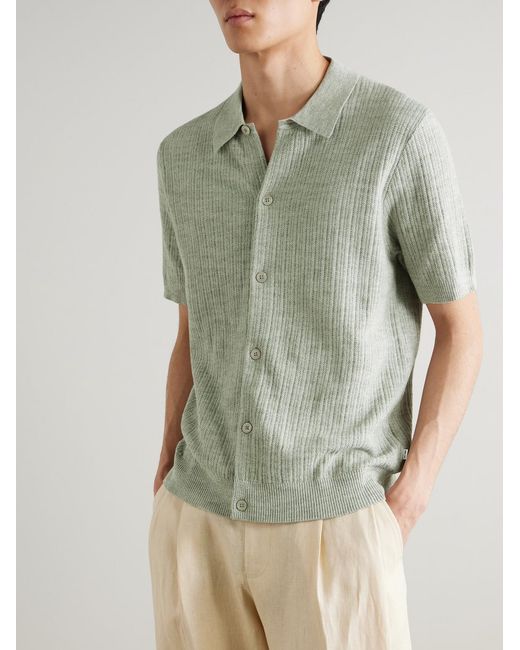 NN07 Green Nolan 6695 Textured-Knit Organic Cotton Shirt for men