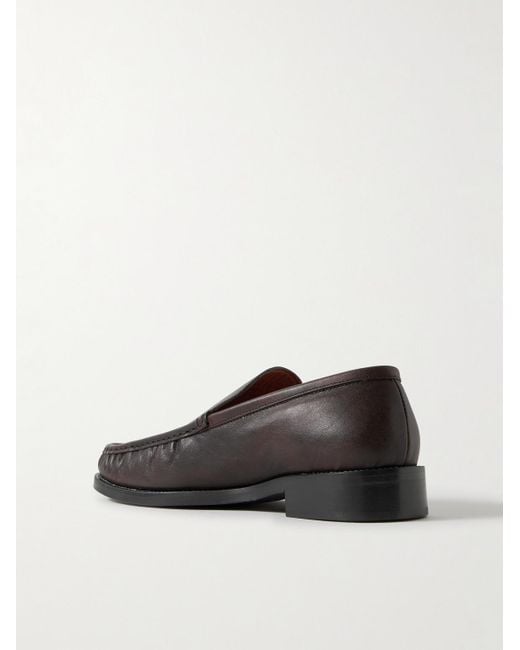 Acne Black Logo-Print Burnished-Leather Loafers for men