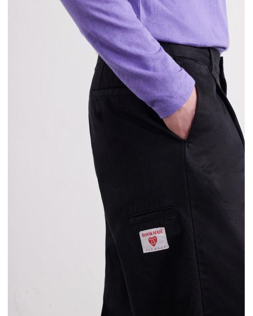 Human Made Blue Tapered Pleated Cotton-Canvas Trousers for men