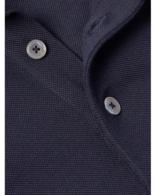Zegna Blue Logo-Appliquéd Cotton-Piqué Polo Shirt for men