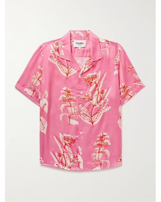 Corridor NYC Pink Convertible-collar Floral-print Satin Shirt for men
