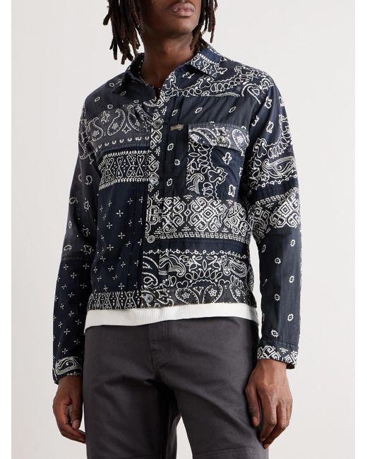 Kapital Blue Patchwork Bandana-Print Cotton Jacket for men