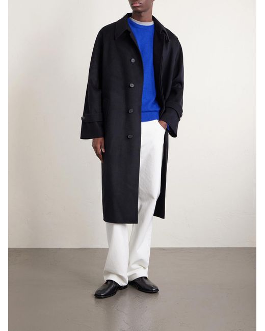 Auralee Blue Melton Wool Coat for men