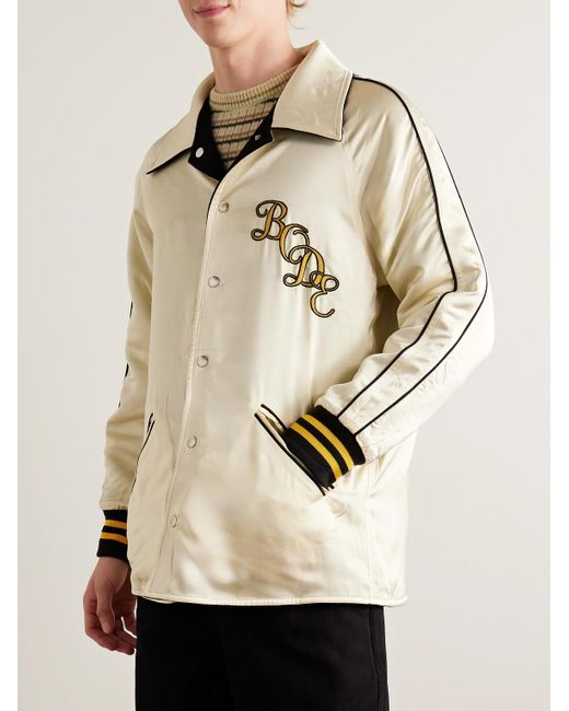 Bode Black Reversible Logo-Appliquéd Wool And Satin Jacket for men