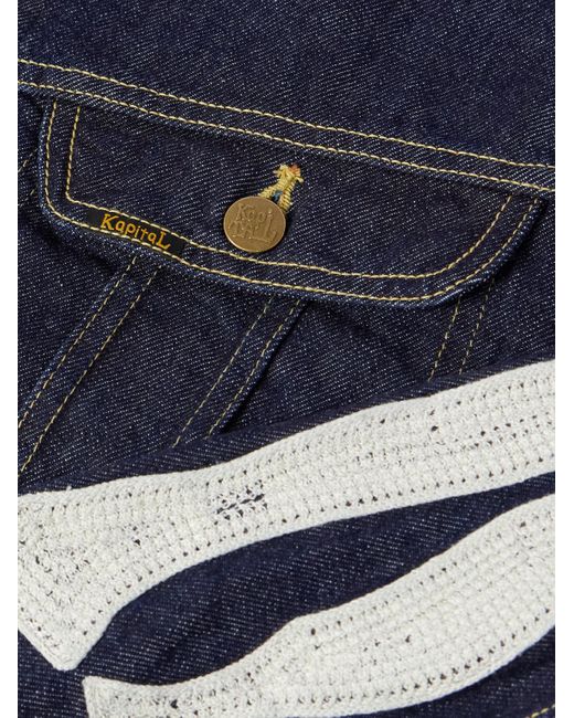 Kapital Blue Crochet-Trimmed Denim Jacket for men