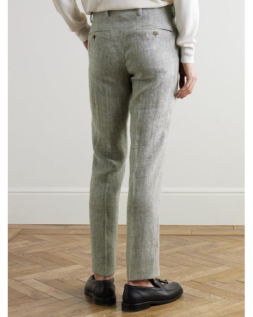 Mr P. Gray Phillip Straight-Leg Prince Of Wales Checked Linen Suit Trousers for men