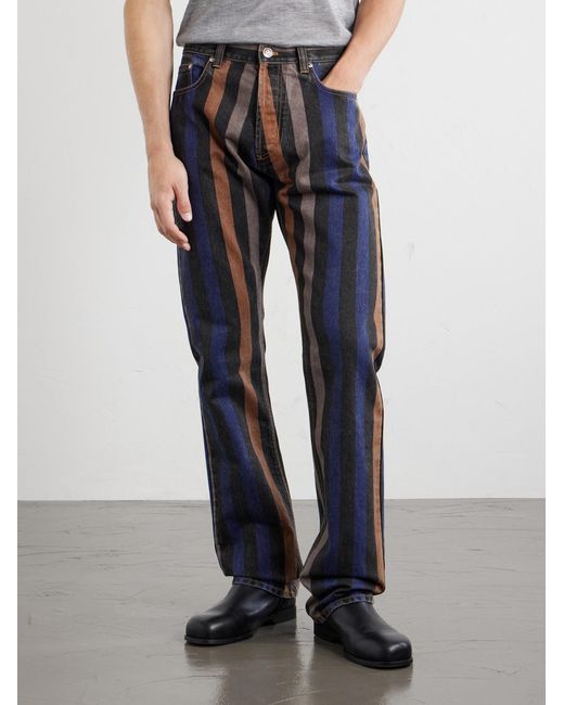 Versace Blue Straight-leg Striped Jeans for men