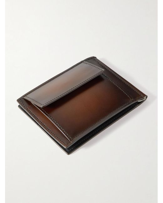 Berluti Brown Figure Scritto Venezia Leather Bifold Wallet With Money Clip for men
