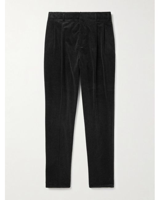 Brunello Cucinelli Black Tapered Pleated Stretch Cotton And Cashmere-Blend Corduroy Trousers for men