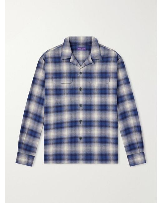 Ralph Lauren Blue Checked Cotton And Cashmere-Blend Shirt for men