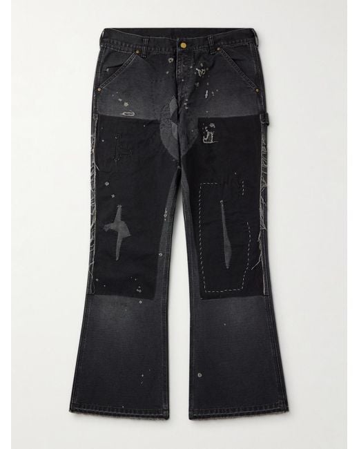 SAINT Mxxxxxx Black Slim-Fit Flared Double-Knee Distressed Jeans for men