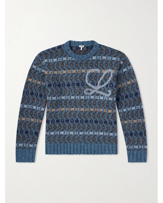 Loewe Blue Logo-intarsia Wool-blend Sweater for men