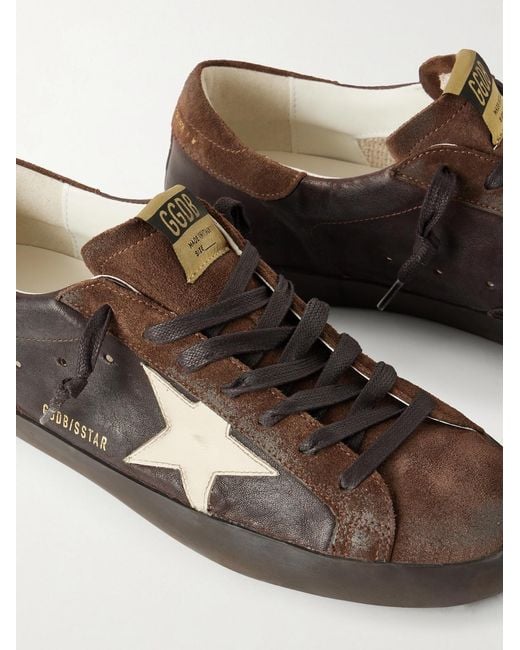 Golden Goose Deluxe Brand Brown Super-star Distressed Suede-trimmed Leather Sneakers for men