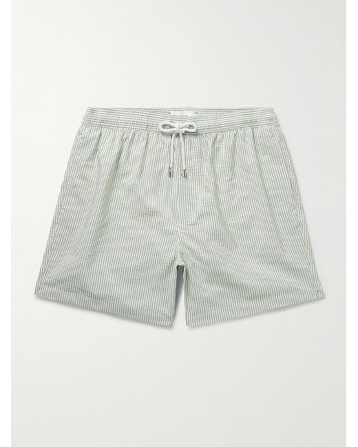 Mr P. Green Straight-leg Mid-length Striped Seersucker Swim Shorts for men