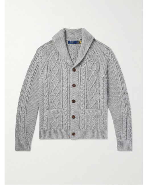 Polo Ralph Lauren Gray Slim-Fit Shawl-Collar Cable-Knit Cotton Cardigan for men