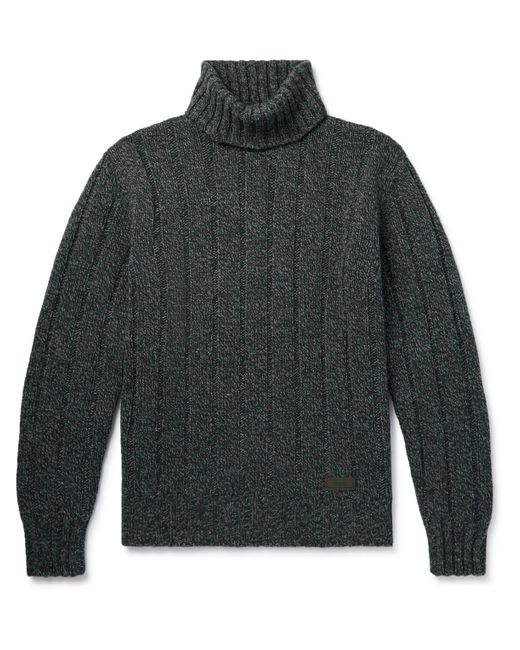 Tod's Gray Logo-appliquéd Ribbed Wool-blend Rollneck Sweater for men