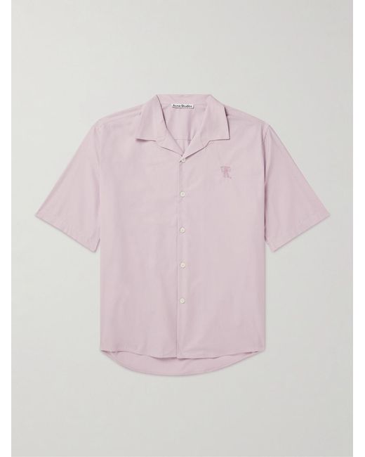Acne Pink Solon Oversized Camp-Collar Embroidered Cotton-Piqué Shirt for men