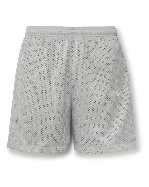 Nike Gray Solo Swoosh Straight-leg Logo-embroidered Mesh Shorts for men