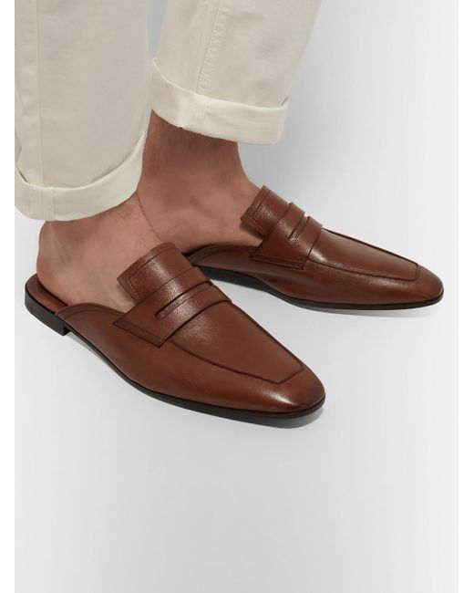 Berluti Brown Lorenzo Leather Backless Loafers for men