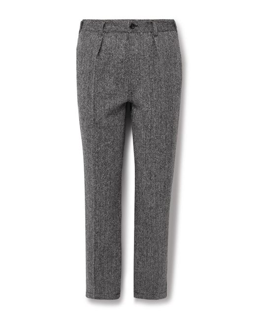 Drake's Gray Games Slim-fit Pleated Herringbone Wool-tweed Trousers for men