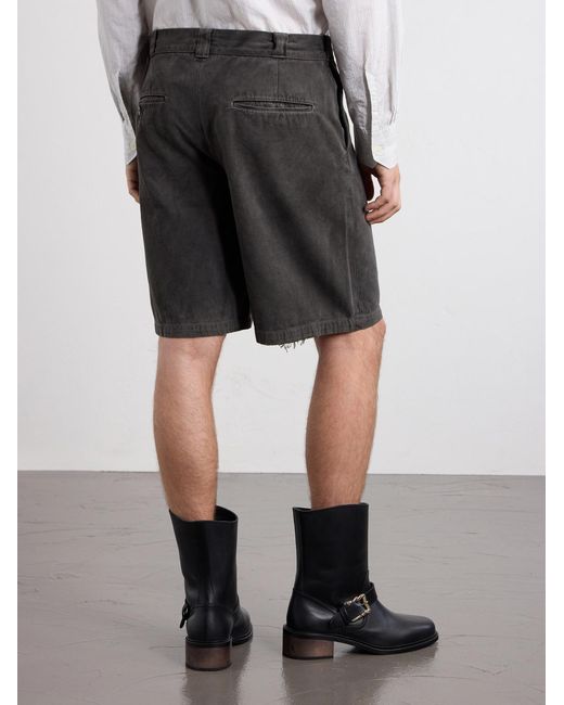 Enfants Riches Deprimes Gray Straight-leg Distressed Cotton And Linen-blend Twill Shorts for men