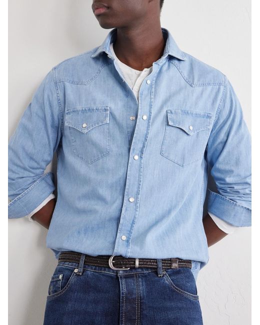 Brunello Cucinelli Blue Denim Shirt for men