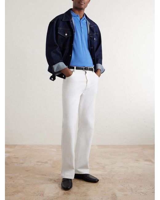 John Smedley Blue Bill Nighy Merino Wool Polo T-Shirt for men