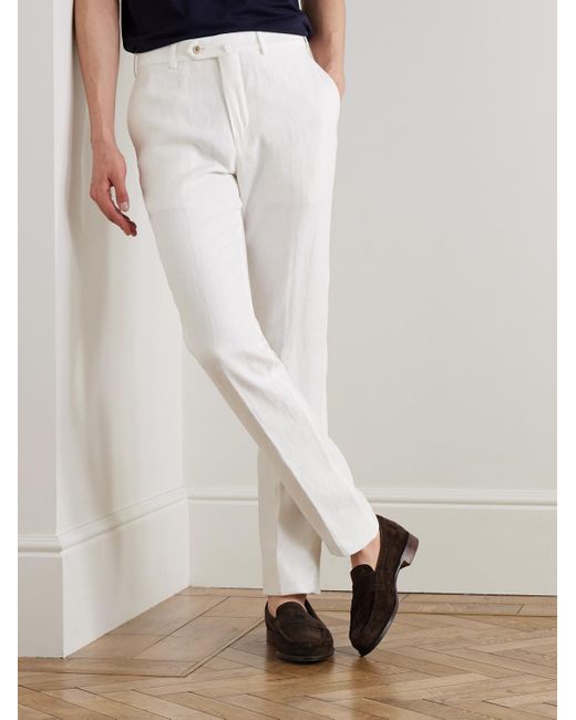 Loro Piana White Carlo Straight-Leg Linen Trousers for men