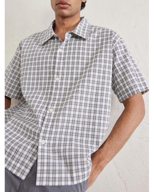 mfpen Gray Holiday Checked Textured Cotton-Blend Shirt for men