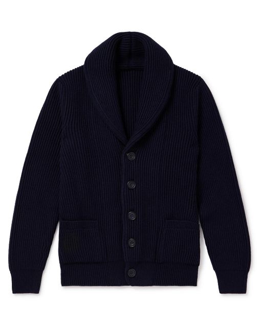 Anderson & Sheppard Blue Shawl-collar Ribbed Wool And Cashmere-blend Cardigan for men