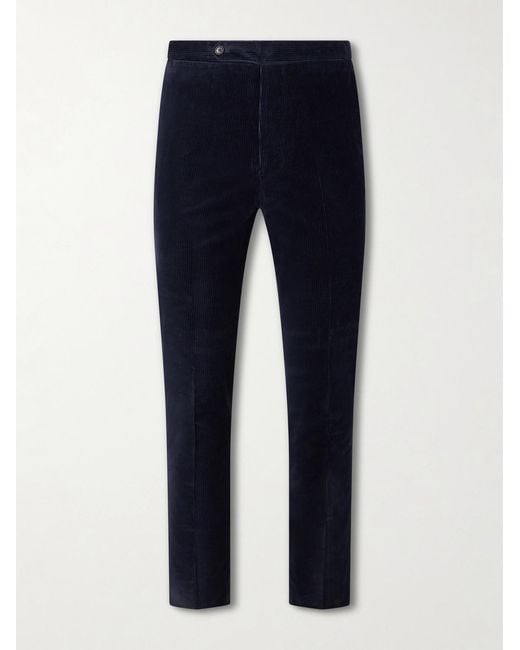 De Petrillo Blue Slim-Fit Stretch-Cotton Corduroy Suit Trousers for men