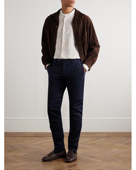 Brunello Cucinelli Blue Slim-Fit Tapered Stretch-Cotton Twill Trousers for men