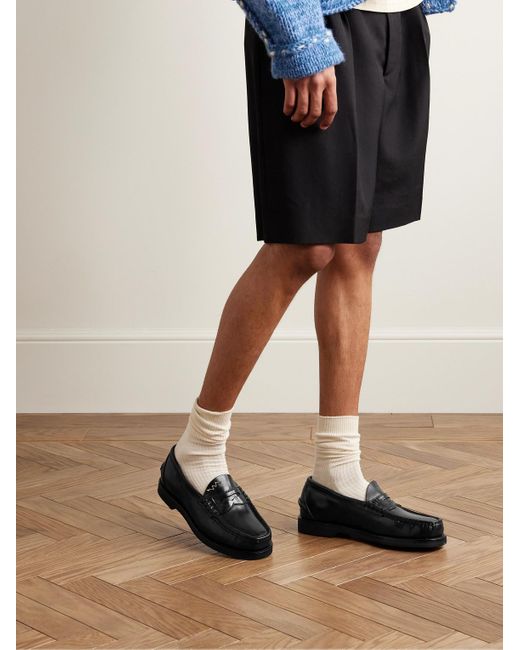 Visvim Black Fabro Folk Leather Penny Loafers for men