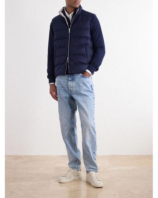 Eleventy Blue Reversible Padded Cashmere-Blend And Wool-Blend Gilet for men