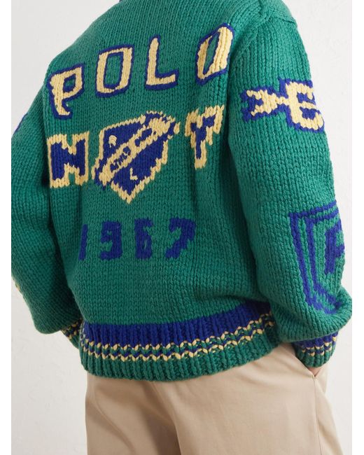 Polo Ralph Lauren Green Intarsia-knit Wool Zip-up Sweater for men