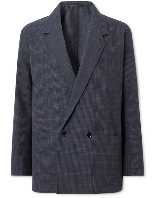 Lemaire Double-breasted Checked Wool-seersucker Suit Jacket in Blue for ...