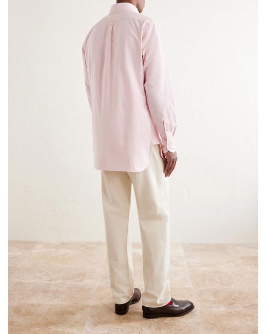 Drake's Pink Button-Down Collar Striped Cotton Shirt for men