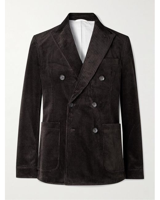 Oliver Spencer Black Double-Breasted Cotton-Blend Corduroy Suit Jacket for men