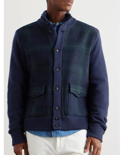 Polo Ralph Lauren Blue Wool And Checked Flannel Cardigan for men