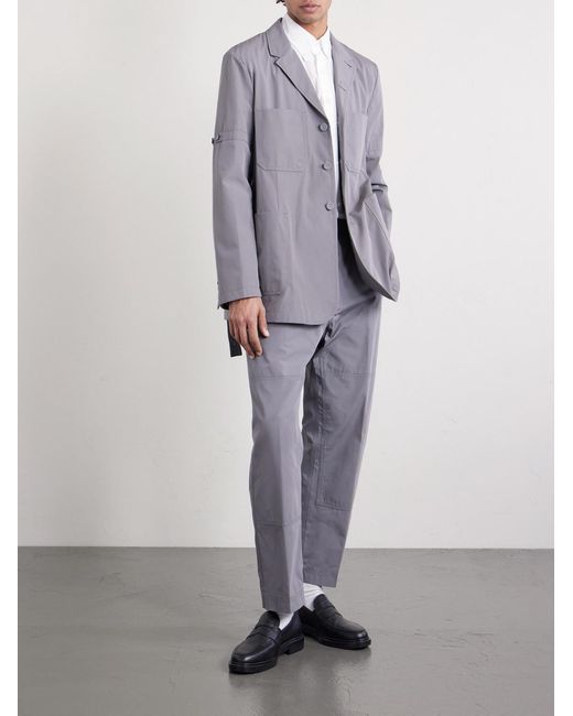 Thom Browne Gray Carpenter Cropped Straight-leg Belted Cotton Trousers for men