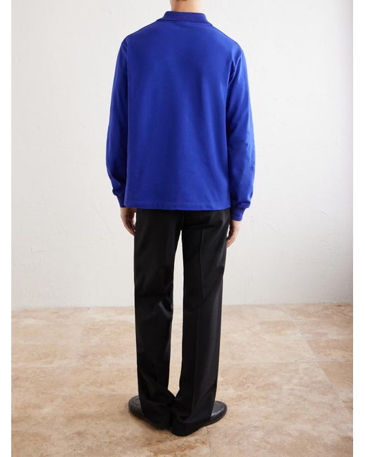 Jil Sander Blue Logo-Embroidered Cotton-Piqué Polo Shirt for men