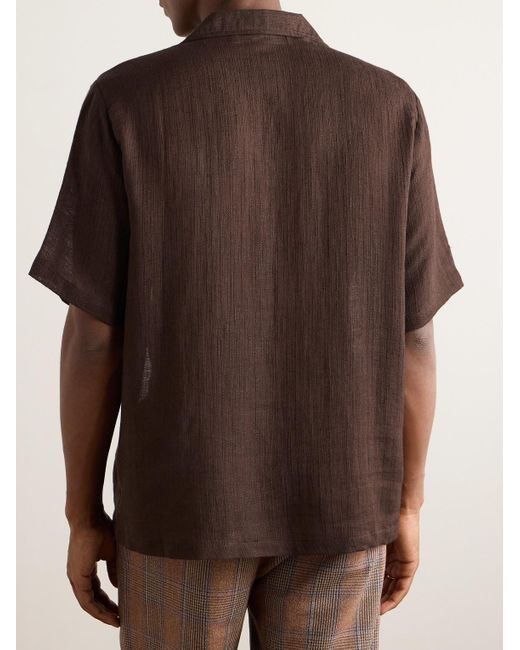 Camicia in misto cotone e lino con colletto aperto Dalian di Séfr in Brown da Uomo
