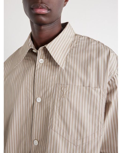 AMI White Striped Cotton-Poplin Shirt for men