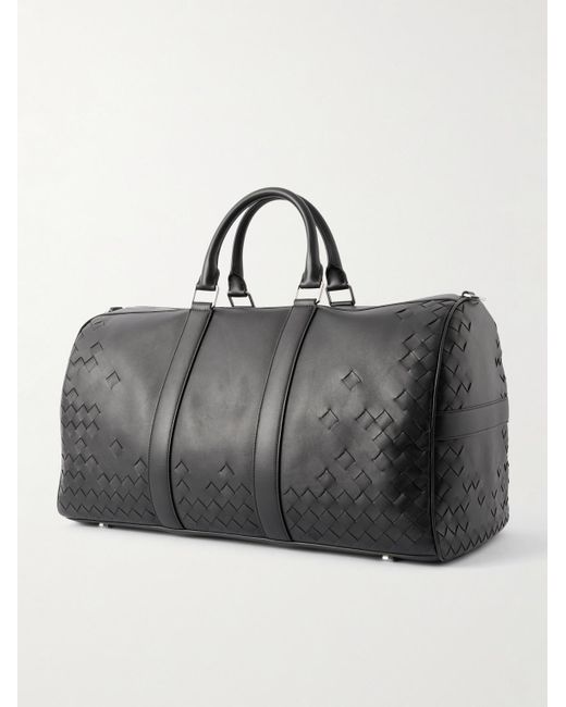 Bottega Veneta Black Intrecciato Leather Weekend Bag for men
