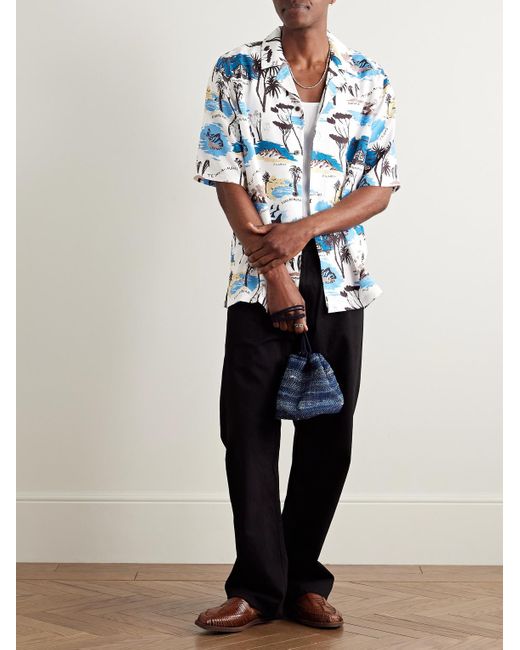 MANAAKI Blue Te Ika A Maui Camp Collar Printed Lyocell-Twill Shirt for men