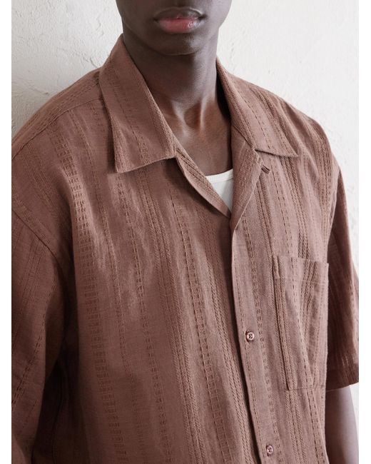 Kardo Brown Rohit Convertible-Collar Cotton-Jacquard Shirt for men