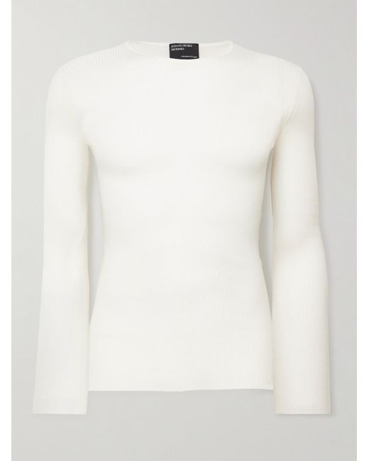 Enfants Riches Deprimes Pullover aus einer Seiden-Kaschmirmischung in Rippstrick mit Logostickerei in White für Herren