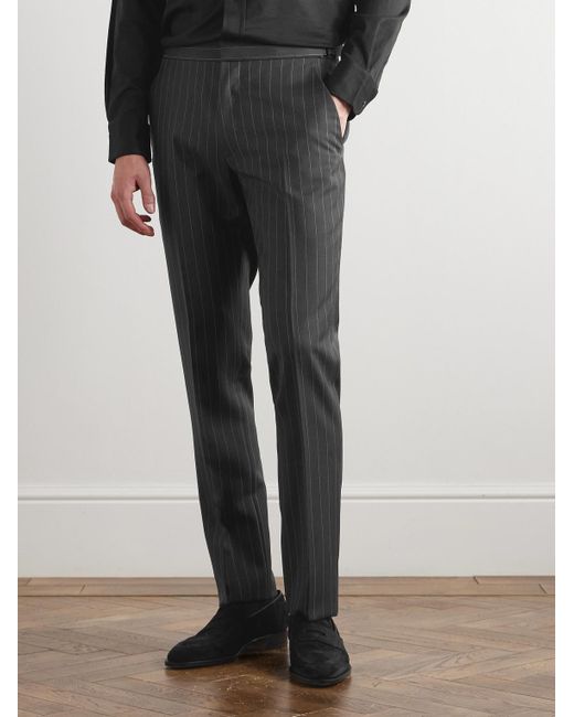 Tom Ford Gray Tapered Pinstriped Wool And Mohair-Blend Twill Suit Trousers for men