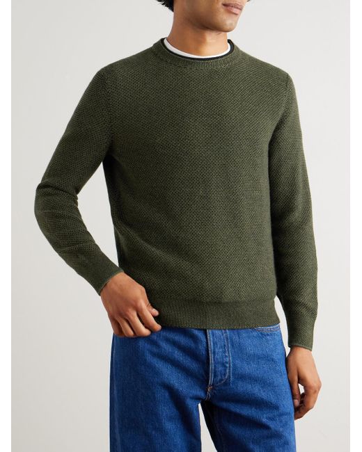 Loro Piana Green Varallo Honeycomb-Knit Baby Cashmere Sweater for men