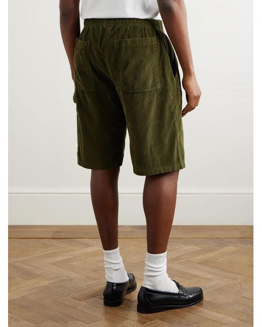 Les Tien Green Wide-Leg Cotton-Corduroy Utility Shorts for men